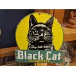 Black Cat Cigarettes Metallic Enamel Advertising Sign - Tobacciana Interest