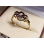 9ct Gold, Amethyst & Diamond Dress Ring - size L