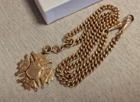 Antique 1897 9ct Gold Billiards League Fob and 9ct Chain - 30.7g