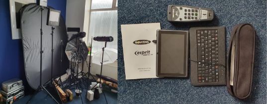 Small studio array, to include 3 metal camera cases, 5 umbrellas + 1 groundsheet, Bowens Esprit digi