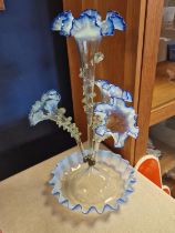 Large Victorian Blue Vaseline Glass Epergne - 49cm tall