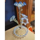 Large Victorian Blue Vaseline Glass Epergne - 49cm tall