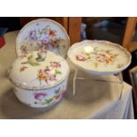 Trio of Meissen German Pottery Floral Pottery Pieces w/crossed swords mark to base