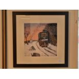 Framed Print of Peter Brook (1927-2009) "Eddie Stobart Gets Through" Winter Scene Painting - 47x47cm