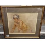Large Pastel Portrait Original of a Seated Female Nude, by Harold Riley (1934-2023), signed 1969 - b
