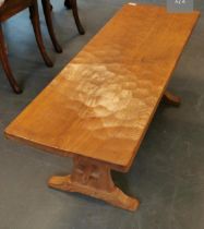 Yorkshire Oak Foxman Adzed Coffee Table - Mouseman Interest - 123cm across x 40cm wide x 43.5cm high