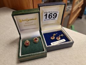 Two Pairs of 9ct Gold & Garnet Earrings - total weight 3.3g