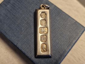 925 Hallmarked Sterling Silver Ingot Pendant - marked CH, likely Charles Horner, 30.1g