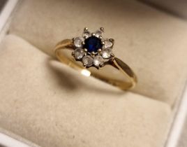 9ct Gold & Sapphire Cluster Ring, size L+0.5