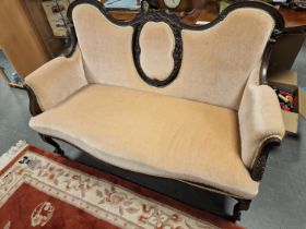 Edwardian Two-Seater Cream Upholstered Salon Chair/Love Seat - approx 140x60x91cm