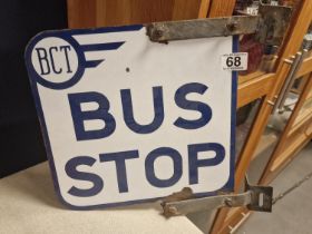 Original BCT (Bradford City Transport) Bus Stop Advertising Metallic Enamel Sign - 29x31cm
