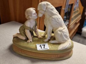 Royal Dux Czech Porcelain Figure of a Young Boy and his Dog Ref:2369 (18cm high x 22cm across)