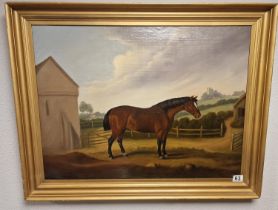 Antique Gilt-Framed Oil of a Farmyard Horse - 66x84cm inc frame