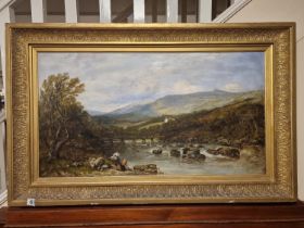 Antique Gilt-Framed Yorkshire Riverside Oil on Board (unsigned) - 108x68cm inc frame