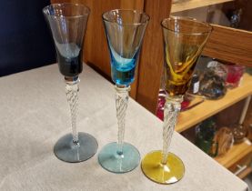 Trio of Harlequin Air Twist Flute Glasses - 22cm high