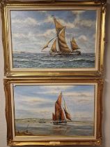 Pair of Framed Oil on Board Maritime/Sailboat Paintings, marked 1997 by E. Voysey Topsham of the Cam