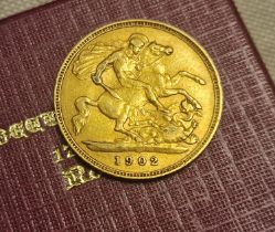 22ct 1902 Gold Half Sovereign Coin