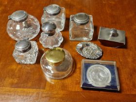 Collection of Various Silver Plated Topped Scent Bottles and Jars