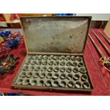 Antique Metallic Cased Tin of Various Mechanical or Scientific Measure Pots