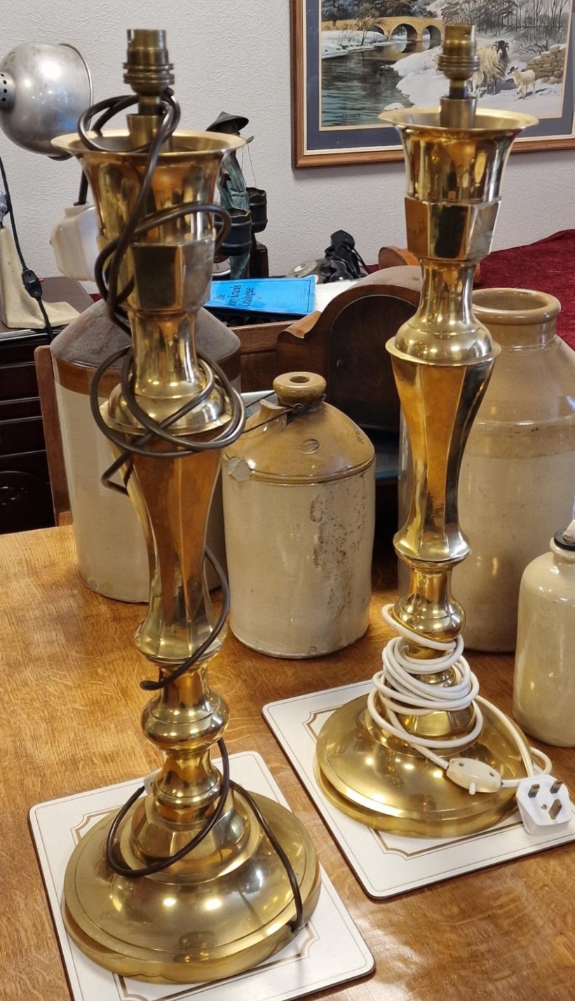 Pair of Very Large Brass Table Lamps - 68cm tall