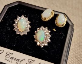 Two Pairs of 9ct Gold & Opal Stud Earrings