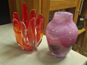 Pair of 1980's Caithness Art Vases inc a Handkerchief Example + Cadenza