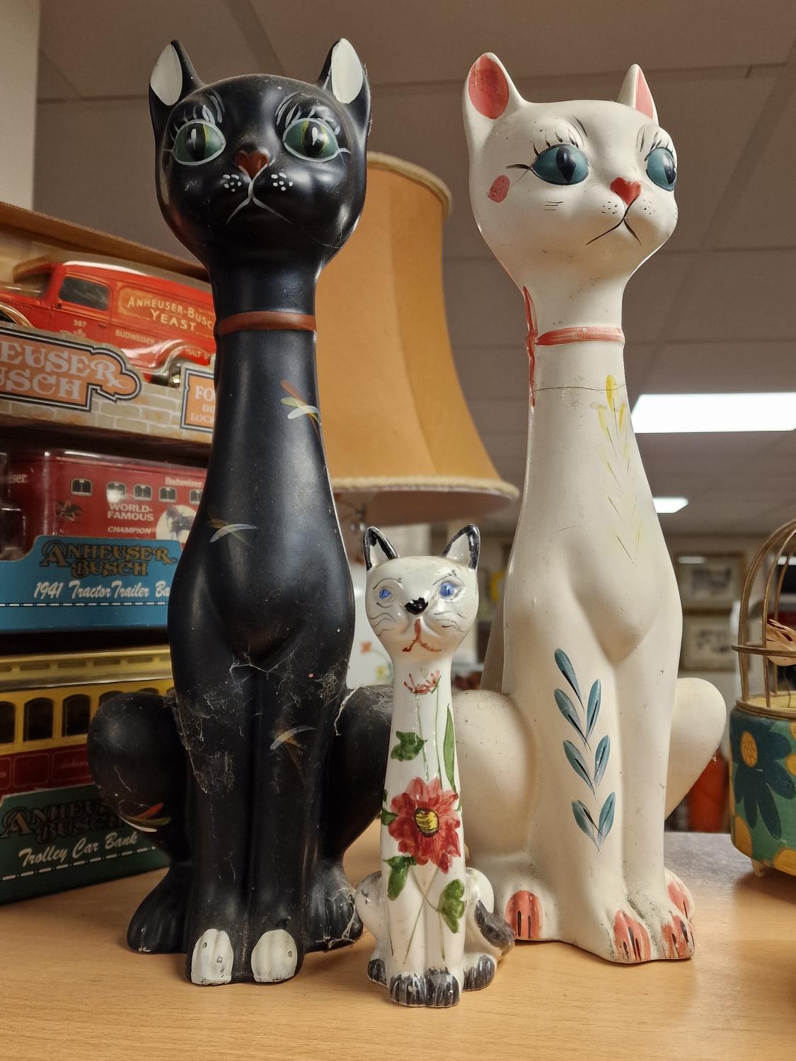 Trio of 1960's Italian Ceramic Perched Cats