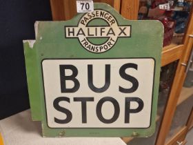 Vintage Green Metallic Halifax Passenger Transport Bus Stop Advertising Sign - 35x41cm