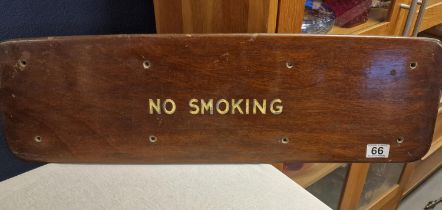 Original 1950s Wooden Train/Railway Station 'No Smoking' Advertising Sign - 75x23cm