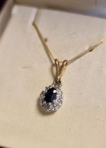 9ct Gold, Sapphire and Diamond Pendant Necklace