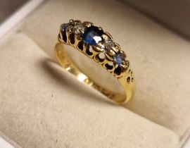 Antique 18ct Gold, Sapphire & Diamond Dress Ring, 2.6g & size K+0.5