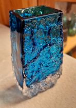 Vintage Whitefriars Geoffrey Baxter Turquoise Kingfisher Blue Coffin Vase - 13.5cm tall