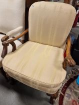 Antique Carved Oak Framed Hall Chair - 96x77x75cm