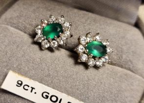 Pair of 9ct Gold & Emerald Earrings - 1.9g