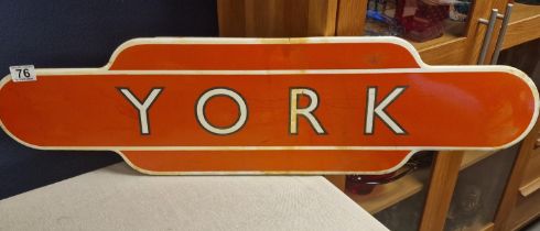 Vintage Metallic York Train/Railway Station Advertising Sign - 91x24cm