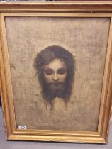 Antique Gilt-Framed Gothic Religious Print of Jesus Christ - 64x51cm inc frame