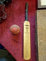Vintage Red Ball Cricket Ball + Gradidge Small 1963 West Indies Touring Team Cricket Bat