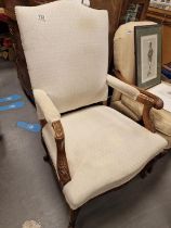 Antique Carved Oak Framed Hall Chair - 104x74x66cm