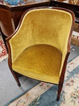 Edwardian Inlaid Wood Tub Armchair Chair