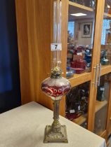 Victorian Oil Lamp w/enamel detail - 53cm high