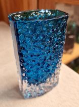 Vintage 1960s Whitefriars Turquoise Kingfisher Blue Nailhead Vase - 12cm tall