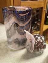 Signed Phoenician Art Glass Vase (15.5cm high) + a Snail Paperweight