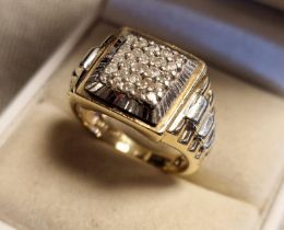 9ct Yellow, White Gold & Diamond Rolex Styled Dress Ring, 6.7g, size Q