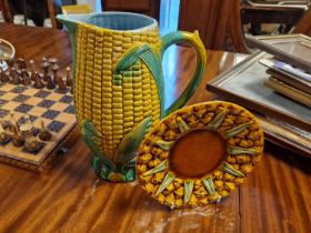 Majolica Pineapple Jug + a Decorative Plate