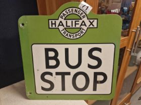 Vintage Green Metallic Halifax Passenger Transport Bus Stop Advertising Sign - 35x41cm