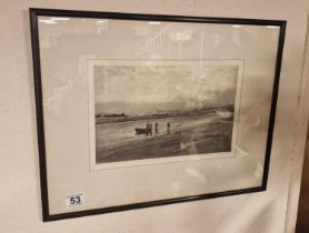 Antique Coastal Scene Fisherman Etching by Frank Short (1857-1945) - 41x53cm inc frame