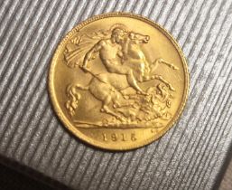 22ct 1915 Gold Half Sovereign Coin