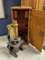 Bausch & Lomb Opticians Rochester New York Cased Microscope + Accessories - box measures 36cm high