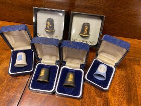 Selection of Boxed Wedgwood Thimbles including J979T 3546 Josiah Wedgwood, J979T 3623 The Spinner, J