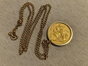 1906 Full 22ct Sovereign Coin Necklace Chain - total weight 14.1g